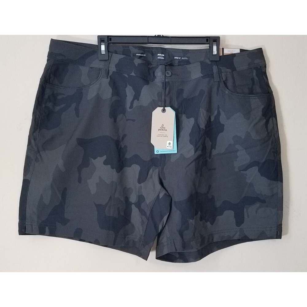 PrAna Shorts Women 20W Halle Plus II Charcoal Camo Mid-Rise Stretch Outdoors NEW